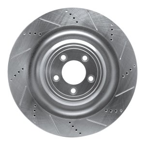 Jaguar XKR Brake Rotor (1) - Front Left - R1 Concepts - Drilled & Slotted - Silver - `08-`09